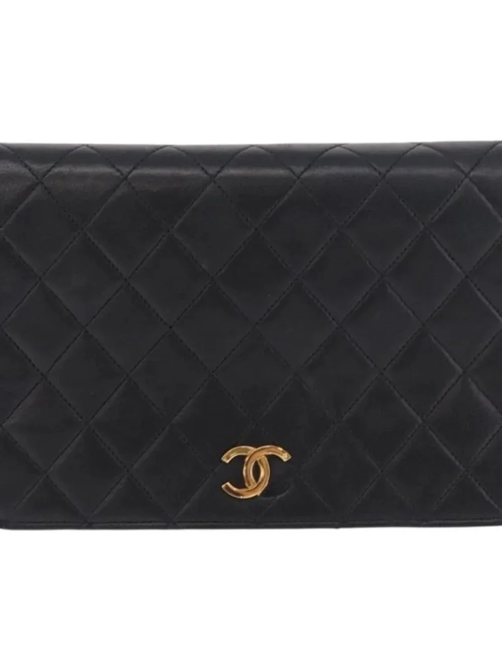CHANEL Matelasse Chain Shoulder Bag Lamb Skin Black Gold CC Auth 184564
